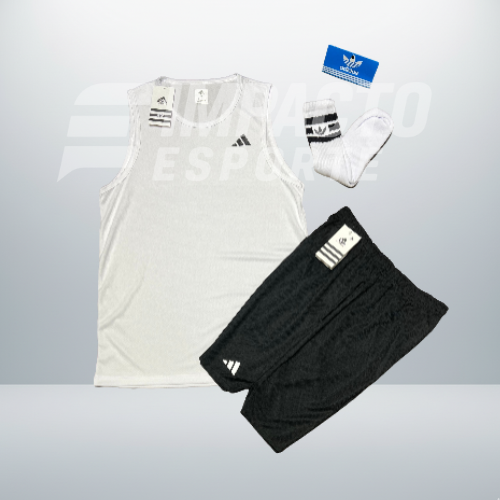 Kit Esportivo Masculino Adidas – Regata, Shorts e Meia Dry Fit Academia