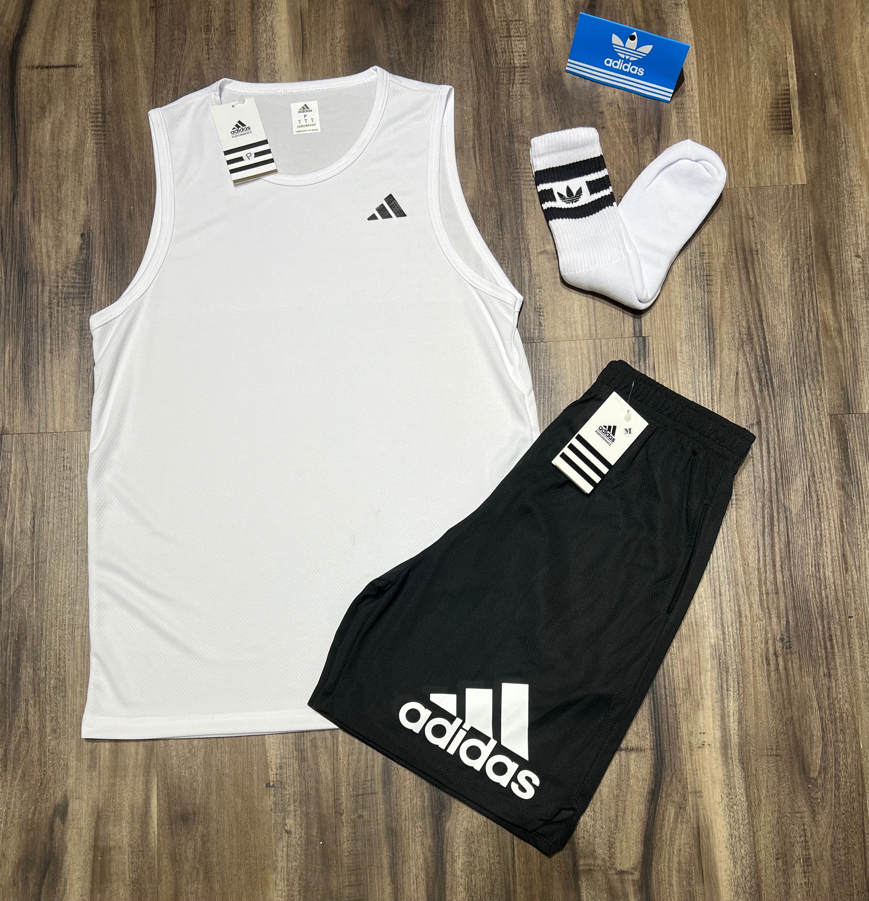 Kit Esportivo Masculino Adidas – Regata, Shorts e Meia Dry Fit Academia