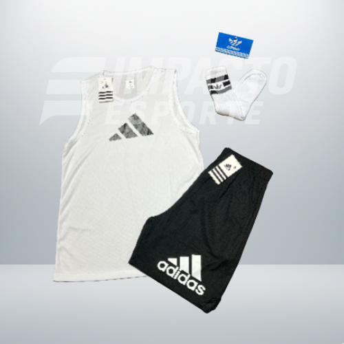 Kit Esportivo Masculino Adidas – Regata, Shorts e Meia Dry Fit Academia