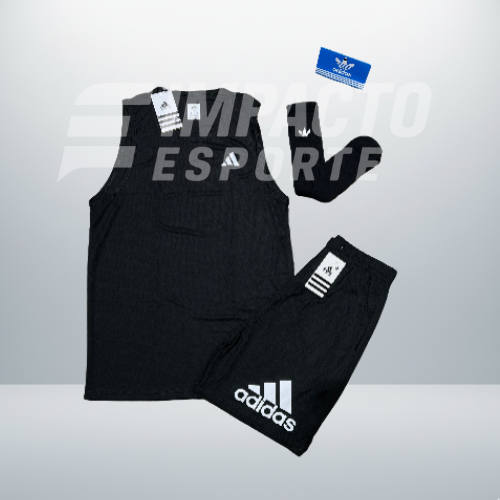 Kit Esportivo Masculino Adidas – Regata, Shorts e Meia Dry Fit Academia